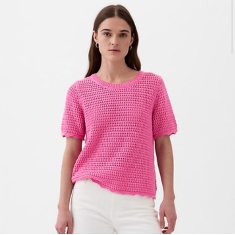 GAP Crewneck Crochet Short Sleeve Sweater